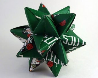 Medium Origami Star Made From Boston Celtics Paper, Boston Celtics Star, Celtics Decoration, Boston Basketball Ornament