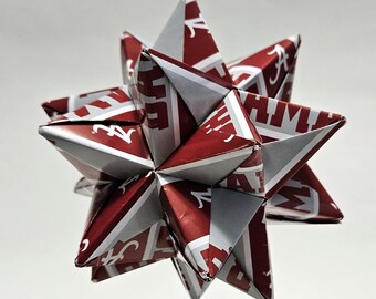 Medium Origami Star Made From University of Alabama Crimson Tide paper, Crimson Tide star, Alabama Ornament, Roll Tide Decoration
