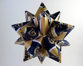 Medium Star made with Los Angeles Rams paper, Ornament, Christmas Ornament, decoration