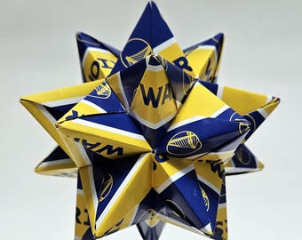 Medium Origami Star Made From Licensed Golden State Warriors Paper, NBA Ornament, Christmas Ornament
