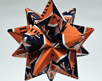 Medium Origami Star Made From Virginia Cavaliers paper, University of Virginia star, Cavaliers Ornament, Virginia Decoration
