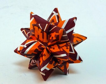 Small Origami Star Made From Licensed Virginia Tech Paper, Virginia Tech Hokies Ornament, VA Tech Hokies Decoration