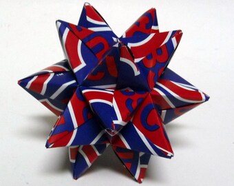 Medium Origami Star Made From Official Chicago Cubs Paper, Cubs Ornament, Chicago Baseball Star, Cubs Baseball Decoration