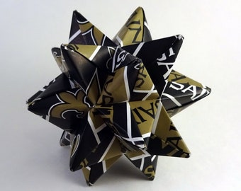 Medium Star made with New Orleans Saints paper, Ornament, Christmas Ornament, decoration