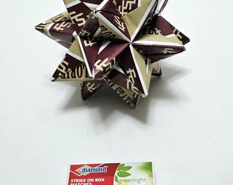 Medium Origami Star Made from Florida State University Seminoles paper, Florida State star, Seminoles Ornament, FSU Decoration