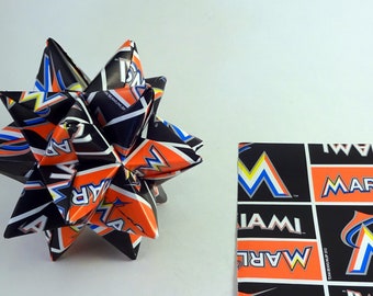 Medium Origami Star Made From Miami Marlins Paper, Miami Marlins Star, Marlins Decoration, Miami Baseball Ornament