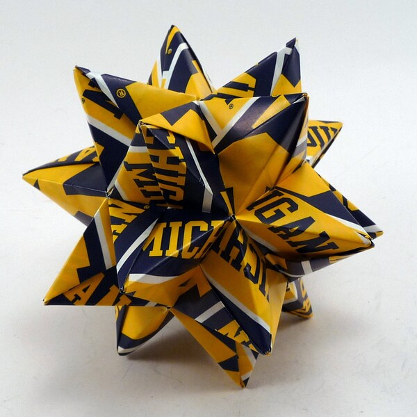 Medium Origami Star Made With Licensed University of Michigan Paper, Michigan Wolverines Ornament, Michigan Decoration