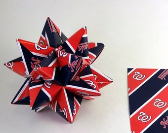 Medium Origami Star Made From Washington Nationals Paper, Washington Nationals Star, Nationals Decoration, Washington Baseball Ornament