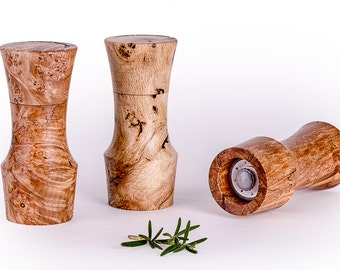 Molinillo de sal o pimienta Portland Peppermill Company de madera de nudo de 6" de alto, molinillo de cerámica, garantía de por vida, CrushGrind, nudo de arce