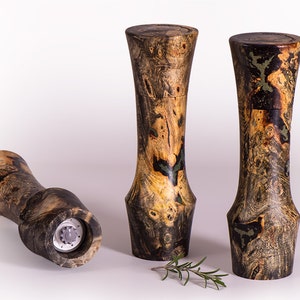 10&quot; tall Buckeye burl wood Portland Peppermill Company Salt or Pepper mill ceramic grinder lifetime warranty CrushGrind