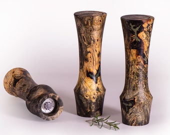 10" tall Buckeye burl wood Portland Peppermill Company Salt or Pepper mill ceramic grinder lifetime warranty CrushGrind