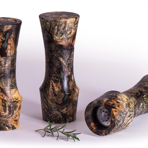 8" tall Buckeye burl wood Portland Peppermill Company Salt or Pepper mill ceramic grinder lifetime warranty CrushGrind