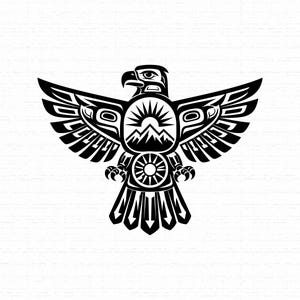 Águila tribal SVG, pájaro trueno nativo americano PNG, tótem del noroeste del Pacífico archivo de corte para Cricut, diseño de fauna indígena, descarga instantánea