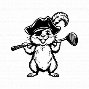 Pirate Gopher SVG, Funny Golfing Animal Eye Patch T-Shirt Design, Golfer Groundhog Mascot PNG Sublimation, Vector, Instant Download