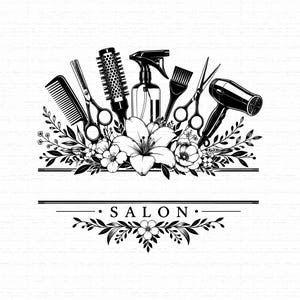 Salon Manager SVG, Hairdresser Monogram T-Shirt Design, Cosmetologist PNG, Floral Hair Stylist Split Frame Cricut Files, Instant Download