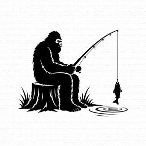 bigfoot with fishing pole transfer Fisherman Sticker, 4 in a lighted fiber optic canvas by Jim Baldwin. Bigfoot Middle Finger Svg,bigfoot Fishing