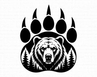 Grizzly Bear Paw SVG, Wildlife Silhouette for Cricut, Wilderness Forest Scene PNG, Outdoor Adventure Commercial Clipart, Instant Download