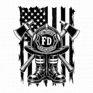 Firefighter American Flag SVG, Volunteer Fire Department Cricut File, Proud Firefighter Boots Cross Axes PNG Sublimation, Instant Download