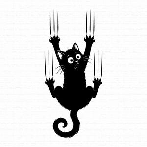 Black Cat Scratch SVG, Funny Hanging Cat Clipart, Cute Kitten Claw PNG Sublimation, Cat Lover T-Shirt Design Cricut, Instant Download