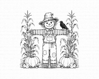 Fall Scarecrow SVG, Autumn Pumpkin Patch T-Shirt Design, Halloween Corn Stalks Cricut Cut File, Thanksgiving PNG Graphic, Instant Download