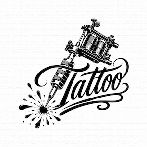Tattoo Machine SVG, Ink Splash script Cut File, Coil Tattoo Gun PNG for Sublimation, Parlor Studio Logo Sign Art, Instant Download