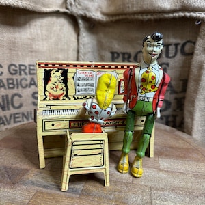 1945 Unique Art Li'l Abner Dogpatch Band Tin Wind-Up Toy Piano Partial Set