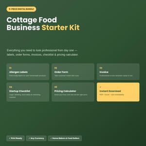 Cottage Food Business Starter Kit, Home Baker Bundle, Food Templates, Allergen Labels, Forms & Invoices