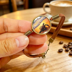 Adorable Sea Turtle Beach Sunset Bracelet with Vintage Suede Cord Perfect for Ocean Lovers or Gift