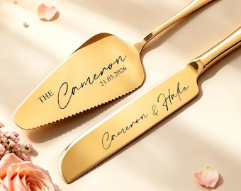 Custom Wedding Server Set, Engraved Cake Ceremony Set, Personalized Gift for Couple, Anniversary Present, Bridal Shower Gift