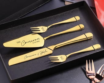 Ensemble de service personnalisé pour gâteau de mariage, Ensemble de coupe en acier inoxydable gravé, Cadeau pour les jeunes mariés, Souvenir de mariage