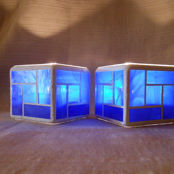 Pair of blue 2" mosaic candle holders