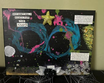 Areola Borealis mixed-media collage art by Ivy Rose 16x12 stretched canvas