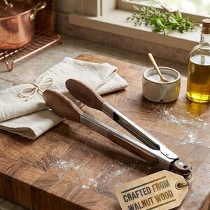 Wooden Cooking Tongs for Kitchen, Natural Wood Salad Server, BBQ Food Tongs