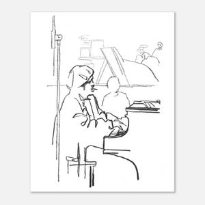Piano at Smalls, Giclee Print of Original Charcoal Drawing on Matte Paper