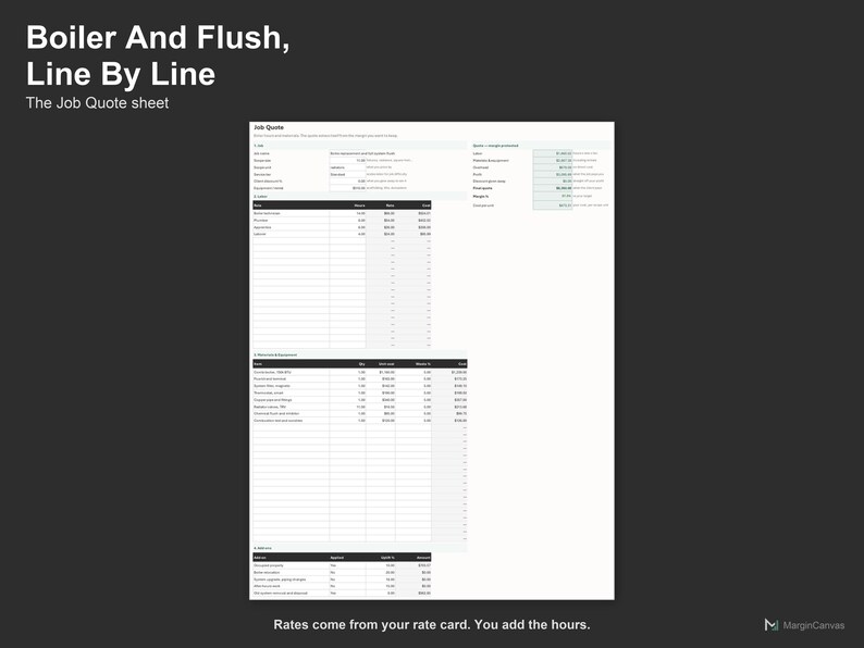 Plumbing Quote Calculator - Plumbing and Heating Estimate Spreadsheet for Contractors, Excel and Google Sheets, Instant Digital Download afbeelding 3