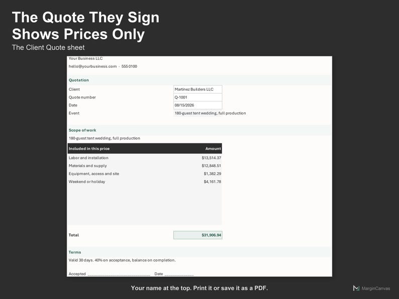 Event Quote Calculator - Wedding and Event Planner Pricing Spreadsheet, Excel and Google Sheets, Instant Digital Download image 4