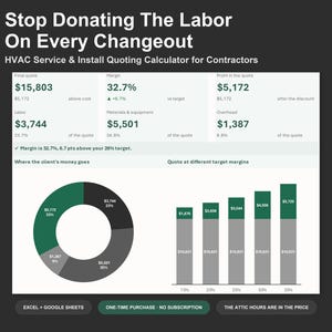 HVAC Quote Calculator - HVAC Estimate Spreadsheet for Contractors and Technicians, Excel and Google Sheets, Instant Digital Download imagen 1