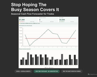 Cash Flow Forecast Spreadsheet - Seasonal Business Cash Flow Planner for Trades, Excel and Google Sheets, Instant Digital Download