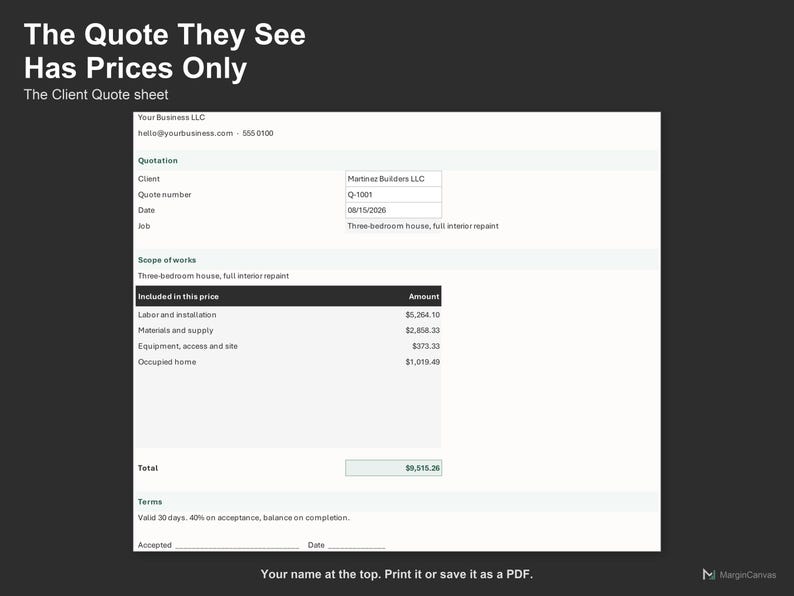Painting Quote Calculator - Painting Estimate Spreadsheet for Contractors, Excel and Google Sheets, Instant Digital Download image 4