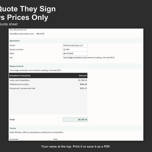 Auto Detailing Pricing Calculator - Detailing Business Quote Spreadsheet, Excel and Google Sheets, Instant Digital Download image 4
