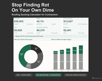 Roofing Quote Calculator - Roofing Estimate Spreadsheet for Contractors, Excel and Google Sheets, Instant Digital Download