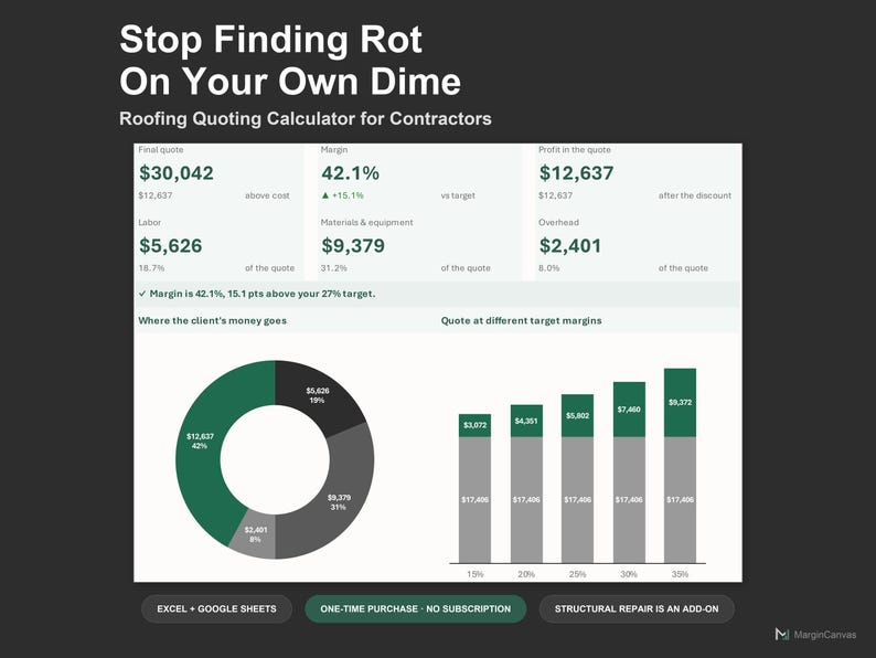 Roofing Quote Calculator - Roofing Estimate Spreadsheet for Contractors, Excel and Google Sheets, Instant Digital Download 画像 1