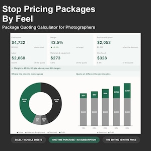 Photography Pricing Calculator - Package Quote Spreadsheet for Photographers, Excel and Google Sheets, Instant Digital Download image 1