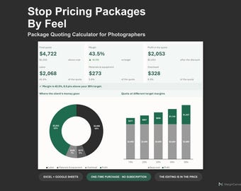 Photography Pricing Calculator - Package Quote Spreadsheet for Photographers, Excel and Google Sheets, Instant Digital Download