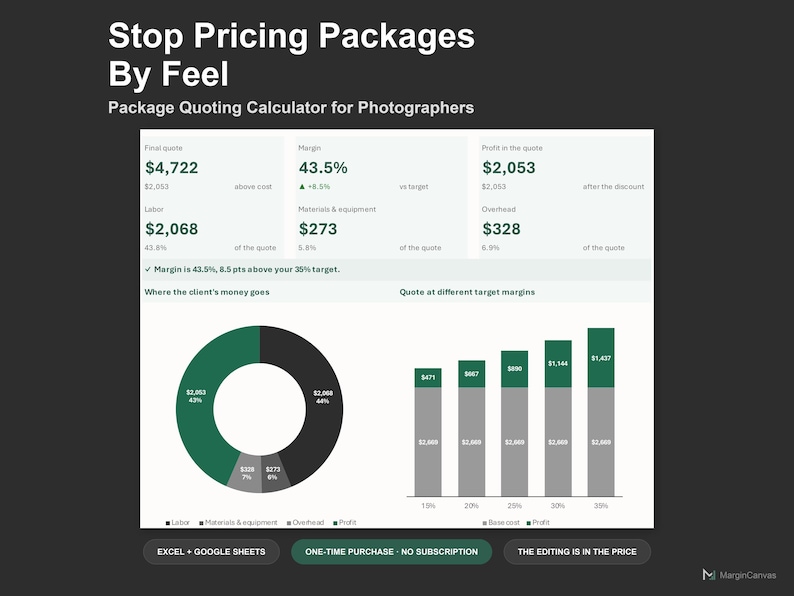 Photography Pricing Calculator - Package Quote Spreadsheet for Photographers, Excel and Google Sheets, Instant Digital Download image 1