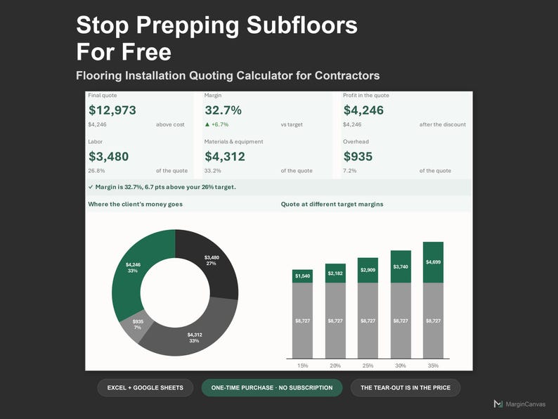 Flooring Quote Calculator - Flooring Installation Estimate Spreadsheet for Contractors, Excel and Google Sheets, Instant Digital Download imagen 1