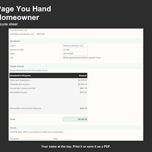 Plumbing Quote Calculator - Plumbing and Heating Estimate Spreadsheet for Contractors, Excel and Google Sheets, Instant Digital Download afbeelding 4