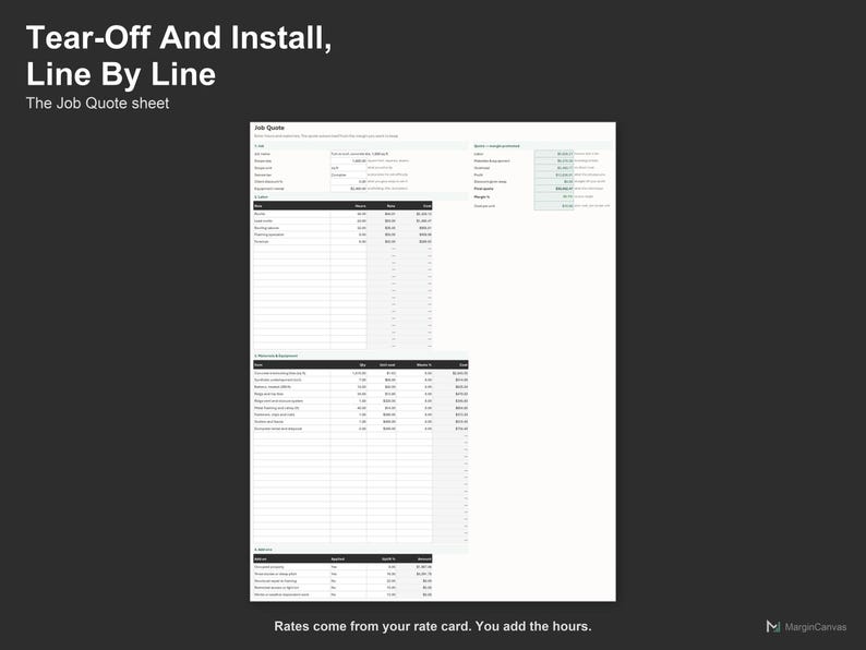 Roofing Quote Calculator - Roofing Estimate Spreadsheet for Contractors, Excel and Google Sheets, Instant Digital Download 画像 3