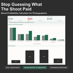 Photography Shoot Profitability Spreadsheet - Job Costing Tracker for Photographers, Excel and Google Sheets, Instant Digital Download bild 1