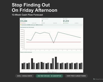 13 Week Cash Flow Forecast Spreadsheet - Weekly Cash Flow Template for Small Business, Excel and Google Sheets, Instant Digital Download
